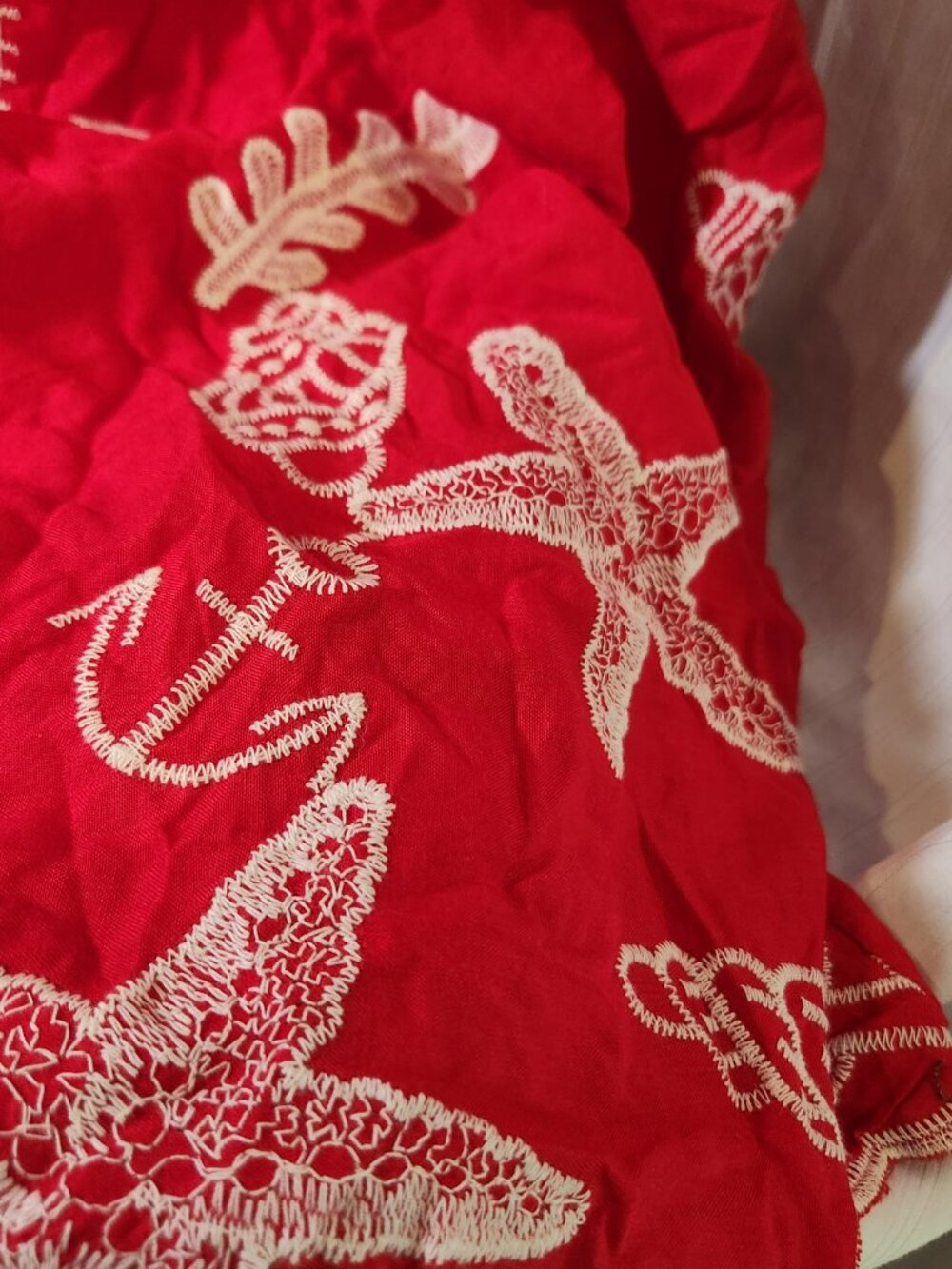 Laffaire Los Angeles Red Rayon Sea Shell Embroidered Maxi Skirt Women's Size M - Picture 8 of 11